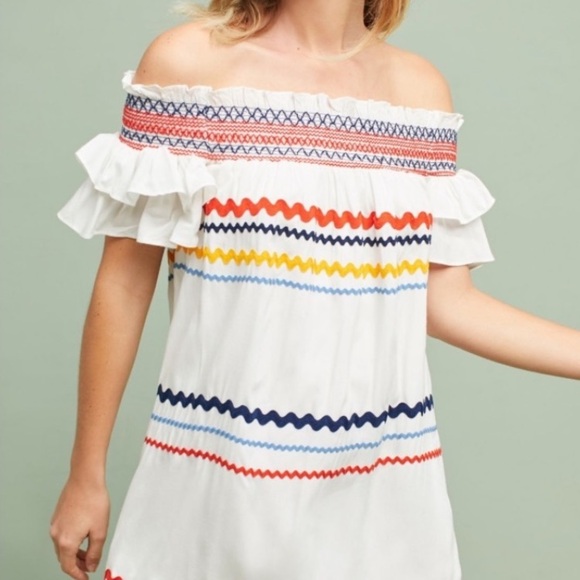 NWT Red Carter "Marilyn" White Off-The-Shoulder Dress Ric Rac Trim, Size Small - Picture 3 of 9